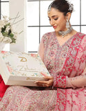 Mushq Semi-Stitched Intricate Embroidered Blush Pink Net Maxi Dress with Embroidered Potli Pouch (DZ18699)