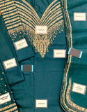 Embroidered Teal Green Raw Silk Dress with Embroidered Bottoms (DZ18623)