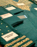 Embroidered Teal Green Raw Silk Dress with Embroidered Bottoms (DZ18623)