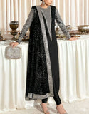 Glam Shine Hand Embellished Black Raw Silk Wedding Dress (DZ18656)