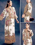 All-Over Digital Print Embroidered White Silk Party Wear Dress (DZ18617)