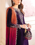 Embroidered Royal Purple Velvet Wedding Dress with Matching Velvet Pouch (DZ18625)