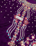 Embroidered Royal Purple Velvet Wedding Dress with Matching Velvet Pouch (DZ18625)