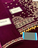 Premium Heavy Embroidered Dark Magenta Velvet Wedding Dress (DZ18339)