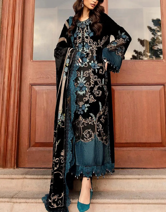 Glamorous Embroidered Velvet Bridal Dress with Matching Velvet Shawl (DZ18417)