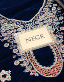 Stunning Formal Embroidered Navy Blue Velvet Wedding Wear Dress (DZ18276)