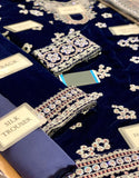 Stunning Formal Embroidered Navy Blue Velvet Wedding Wear Dress (DZ18276)
