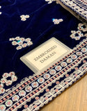 Stunning Formal Embroidered Navy Blue Velvet Wedding Wear Dress (DZ18276)