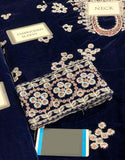 Stunning Formal Embroidered Navy Blue Velvet Wedding Wear Dress (DZ18276)