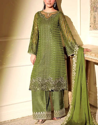 Glittering 9mm Sequins Heavy Embroidered Olive Green Mehndi Dress (DZ1 DressyZone.com Glittering 9mm Sequins Heavy Embroidered Olive Green Mehndi Dress (DZ1 DressyZone.com