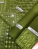 Glittering 9mm Sequins Heavy Embroidered Olive Green Mehndi Dress (DZ18605)