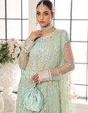 Mushq Semi-Stitched Intricate Embroidered Soft Green Net Maxi Dress with Embroidered Potli Pouch (DZ18700)