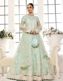 Mushq Semi-Stitched Intricate Embroidered Soft Green Net Maxi Dress with Embroidered Potli Pouch (DZ18700)