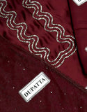 Elegant Neck Embroidered Maroon Color Silk Dress for Girls (DZ18340)