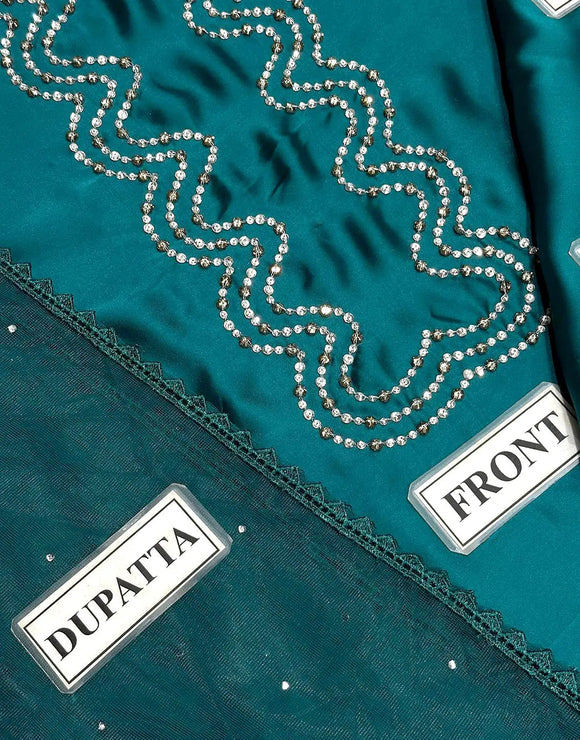 Elegant Neck Embroidered Zinc Color Silk Dress for Girls (DZ18341)
