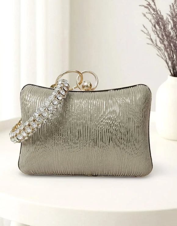 Elegant Light Grey Clutch Purse with Stylish Bangle Handle (DZ18350)