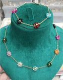 Multicolor Flower Charm Mala & Bracelet Set (DZ18393)