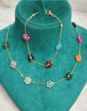 Multicolor Flower Charm Mala & Bracelet Set (DZ18393)