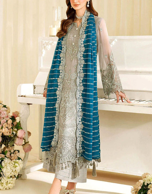 Formal Heavy Embroidered Chiffon Wedding Wear Dress (DZ18277)