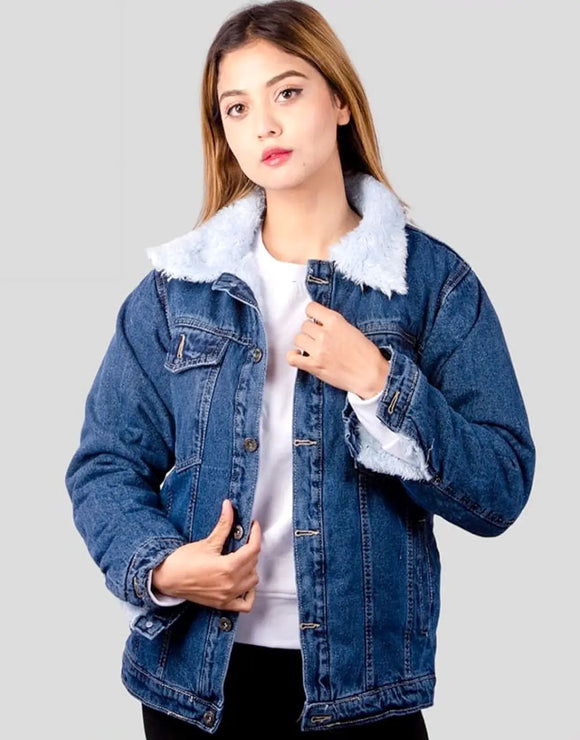 Unisex Stylish Fur Denim Jacket for Winters | Warm Jean Jacket for Men & Women (DZ18628)