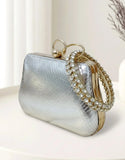 Glam Shine Trapezoid Shape Silver Clutch Bag for Weddings & Events (DZ18343)