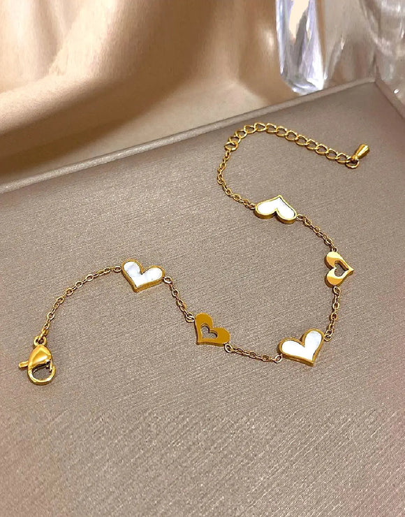 Minimalist Gold Plated Heart Charm Bracelet in Stainless Steel Finish  (DZ18366)