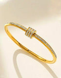 Gold Plated Rhinestone Studded Bangle Bracelet in Stainless Steel Finish (DZ18401)