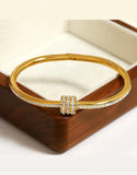 Gold Plated Rhinestone Studded Bangle Bracelet in Stainless Steel Finish (DZ18401)