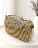 Glamorous Peacock Closure Gold Diamante Clutch Bag for Brides & Weddings (DZ18382)