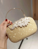 Glamorous Peacock Closure Gold Diamante Clutch Bag for Brides & Weddings (DZ18382)