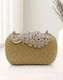 Glamorous Peacock Closure Gold Diamante Clutch Bag for Brides & Weddings (DZ18382)