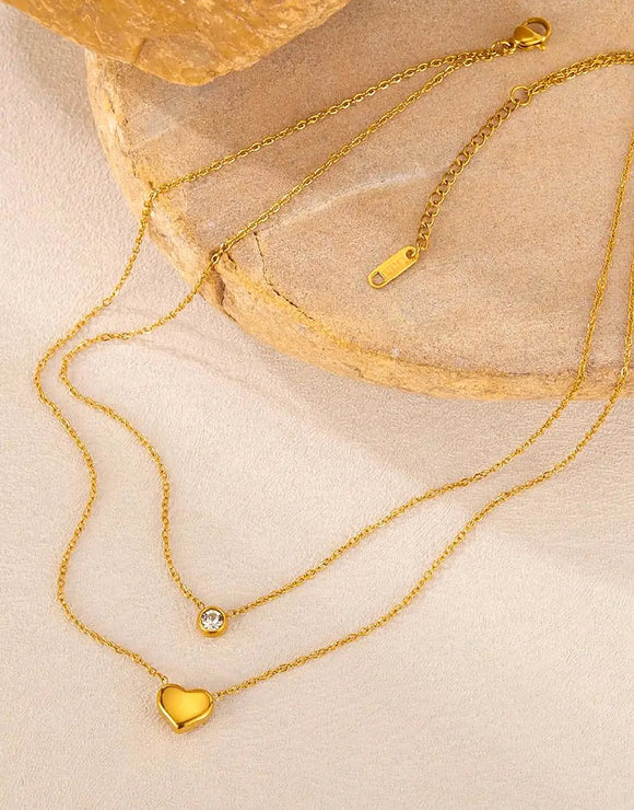 Gold Plated Stainless Steel Heart Shape Necklace for Girls (DZ18396)