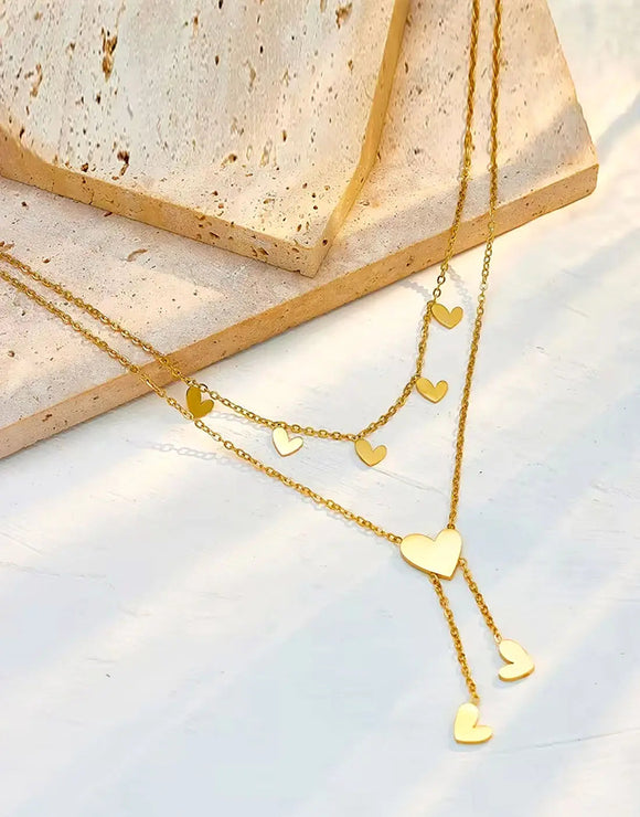 Gold Plated Stainless Steel Heart Shape Necklace (DZ18461)