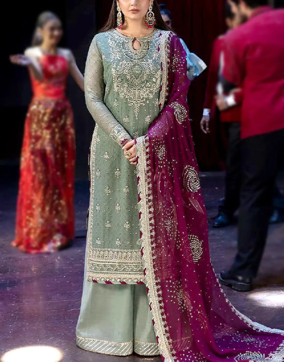 Premium Heavy Embroidered Chiffon Dress – Perfect for Wedding & Formal Events (DZ18412)