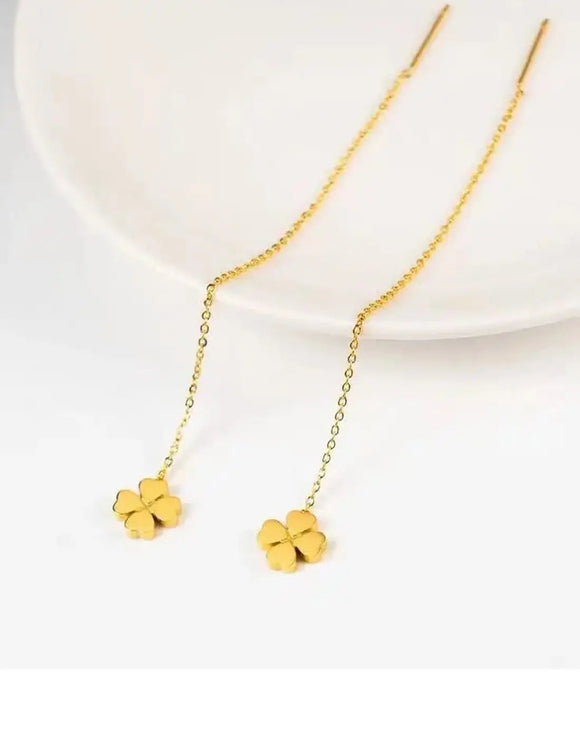 Four Leaf Clover Sui Dhaga Earrings in Stainless Steel Finish (DZ18370)