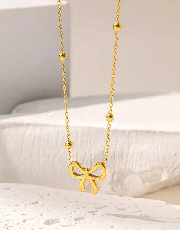 StainMinimalist Gold Plated Stainless Steel Bow Shaped Locket Set (DZ18372)