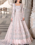 Royal Embroidered Soft Pink Net Bridal Long Maxi Dress (DZ18670)