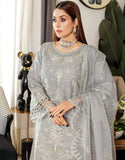 Carnation Semi-Stitched Embroidered Grey Aiyudiya Net Organza Dress with Monar Dupatta (DZ18703)