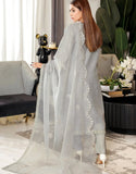 Carnation Semi-Stitched Embroidered Grey Aiyudiya Net Organza Dress with Monar Dupatta (DZ18703)