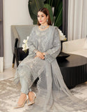 Carnation Semi-Stitched Embroidered Grey Aiyudiya Net Organza Dress with Monar Dupatta (DZ18703)