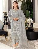 Carnation Semi-Stitched Embroidered Grey Aiyudiya Net Organza Dress with Monar Dupatta (DZ18703)