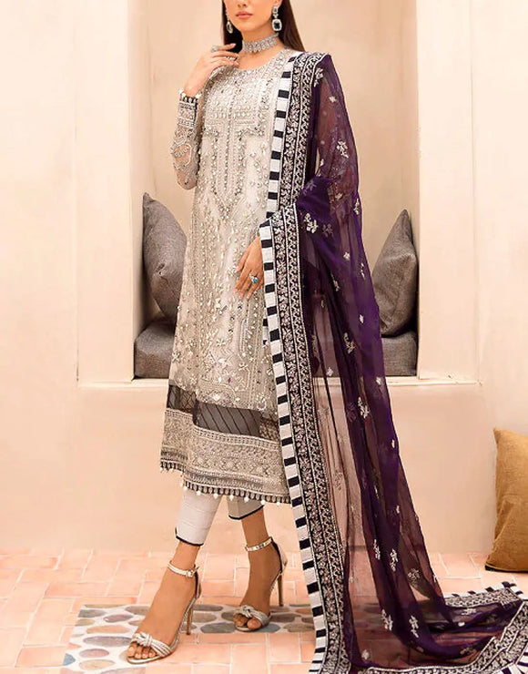 Stunning Handwork Embroidered Organza Party Wear Dress (DZ18470)
