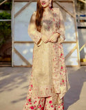 Aneela's Luxury Embroidered Beige Organza Dress for Party & Formal Wear (DZ18421)