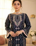 Dhanak Luxury Embroidered Navy Blue Organza Dress with Hand Embellishments (DZ18693)