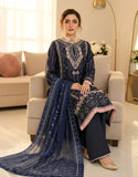 Dhanak Luxury Embroidered Navy Blue Organza Dress with Hand Embellishments (DZ18693)