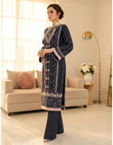 Dhanak Luxury Embroidered Navy Blue Organza Dress with Hand Embellishments (DZ18693)