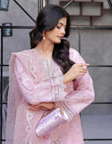 Naaira Semi-Stitched Embroidered Pink Organza Party Dress with Complimentary Clutch Bag (DZ18708)