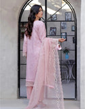 Naaira Semi-Stitched Embroidered Pink Organza Party Dress with Complimentary Clutch Bag (DZ18708)