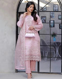 Naaira Semi-Stitched Embroidered Pink Organza Party Dress with Complimentary Clutch Bag (DZ18708)