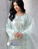 Naaira Semi-Stitched Embroidered Light Green Organza Party Dress with Complimentary Clutch Bag (DZ18709)